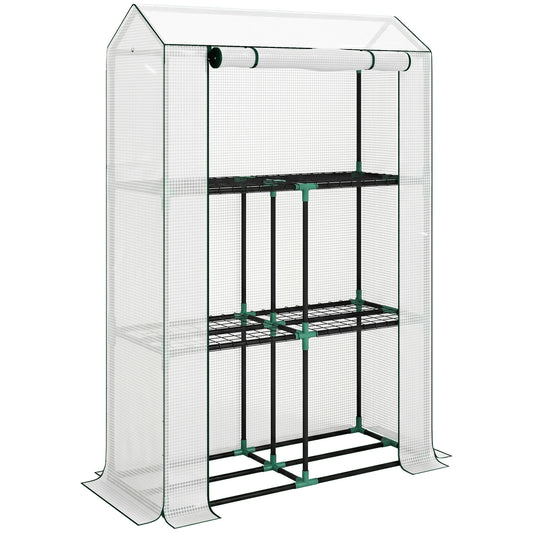 Photo of Outsunny 40 x 100cm Three Shelf Steel Frame Greenhouse - White in White colour on a white background