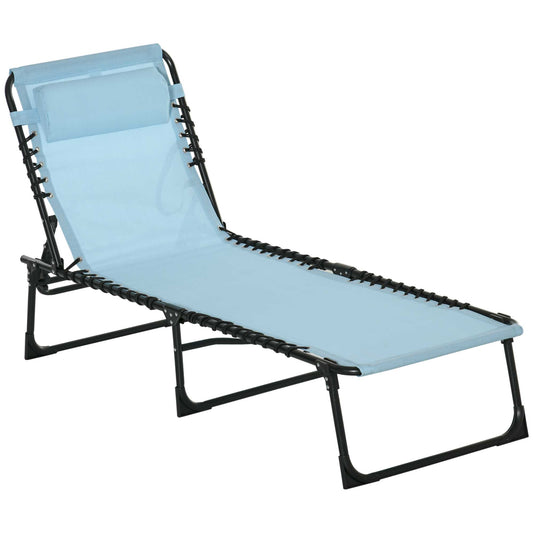 Photo of Outsunny Folding Sun Lounger Beach Chaise Chair Garden Cot Camping Recliner with 4 Position Adjustable, Baby Blue in Blue colour on a white background