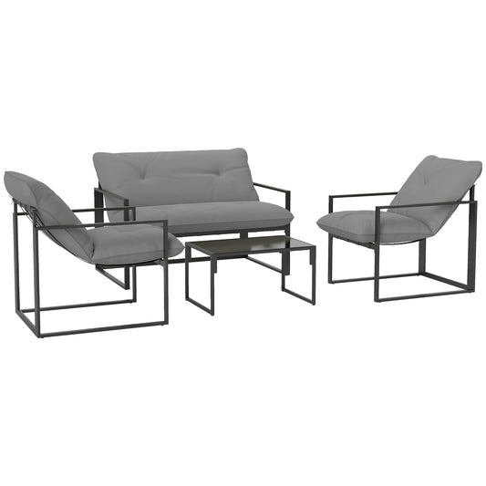 Photo of Outsunny Four-Piece Relaxed Back Garden Dining Set - Black/Light Grey in Grey colour on a white background