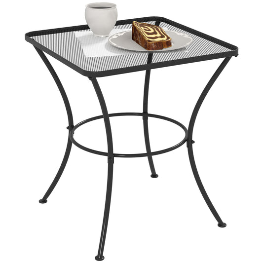 Photo of Outsunny 60cm Square Garden Table, Outdoor Metal Bistro Side Desk with Mesh Top, Black in Black colour on a white background