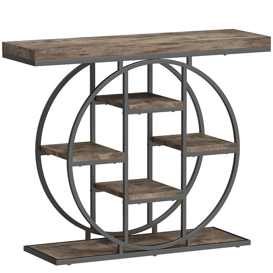 Photo of HOMCOM Industrial Console Table with Storage Shelves - Rustic Brown in Brown colour on a white background