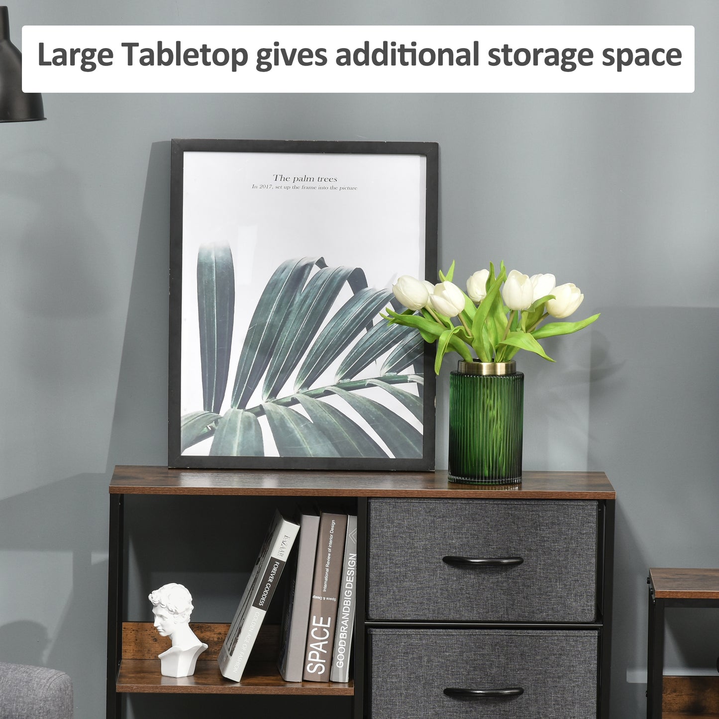 HOMCOM Chest of Drawers Storage  Dresser Cabinet Organizer with 3 Fabric Drawers and 2 Display Shelves for Living Room, Bedroom, Hallway, Black