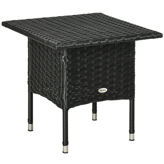 Photo of Outsunny Rattan Side Table, Outdoor Coffee Table with Plastic Board Under the Full Woven Table Top for Patio, Garden, Balcony, Black in Black colour on a white background