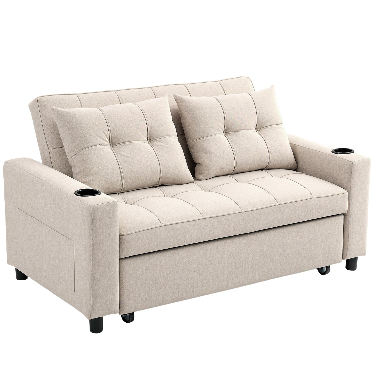 Photo of HOMCOM Two-Seater Pull-Out Sofa Bed - Beige in Beige colour on a white background