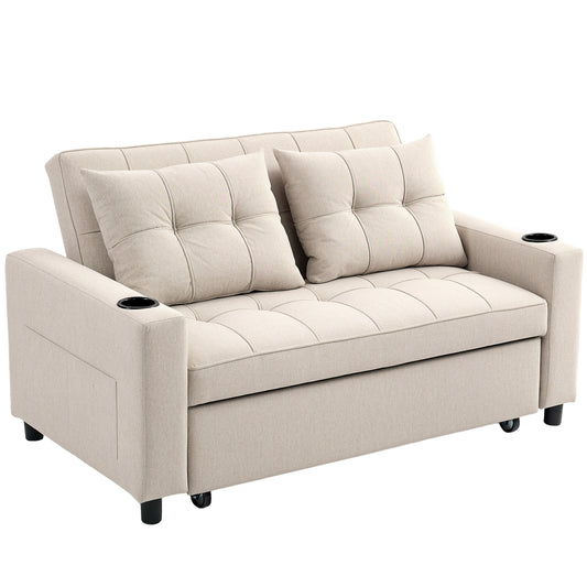 Photo of HOMCOM Two-Seater Pull-Out Sofa Bed - Beige in Beige colour on a white background