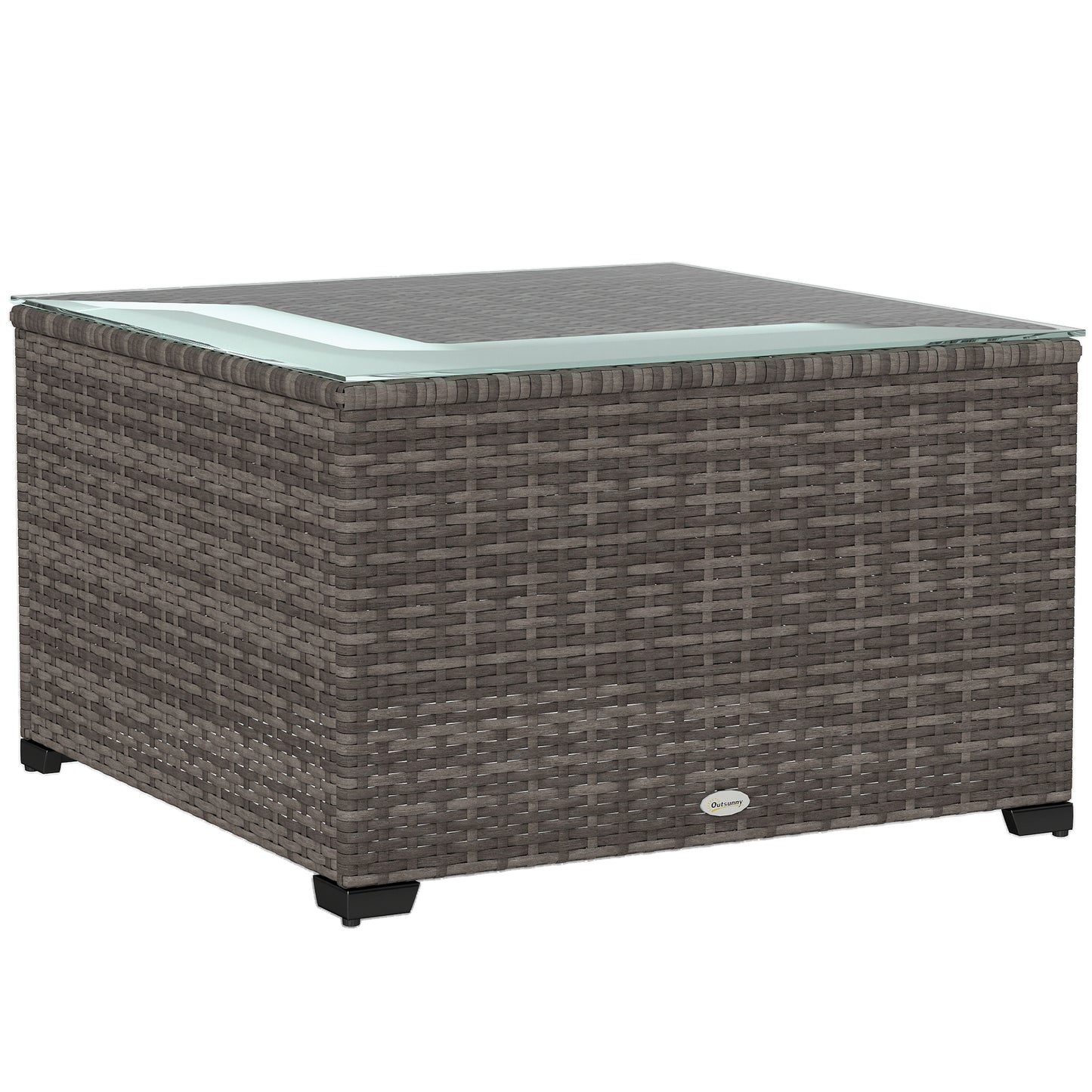 Photo of Outsunny 62 x 62cm Glass-Top Rattan Side Table - Dark Grey in Grey colour on a white background