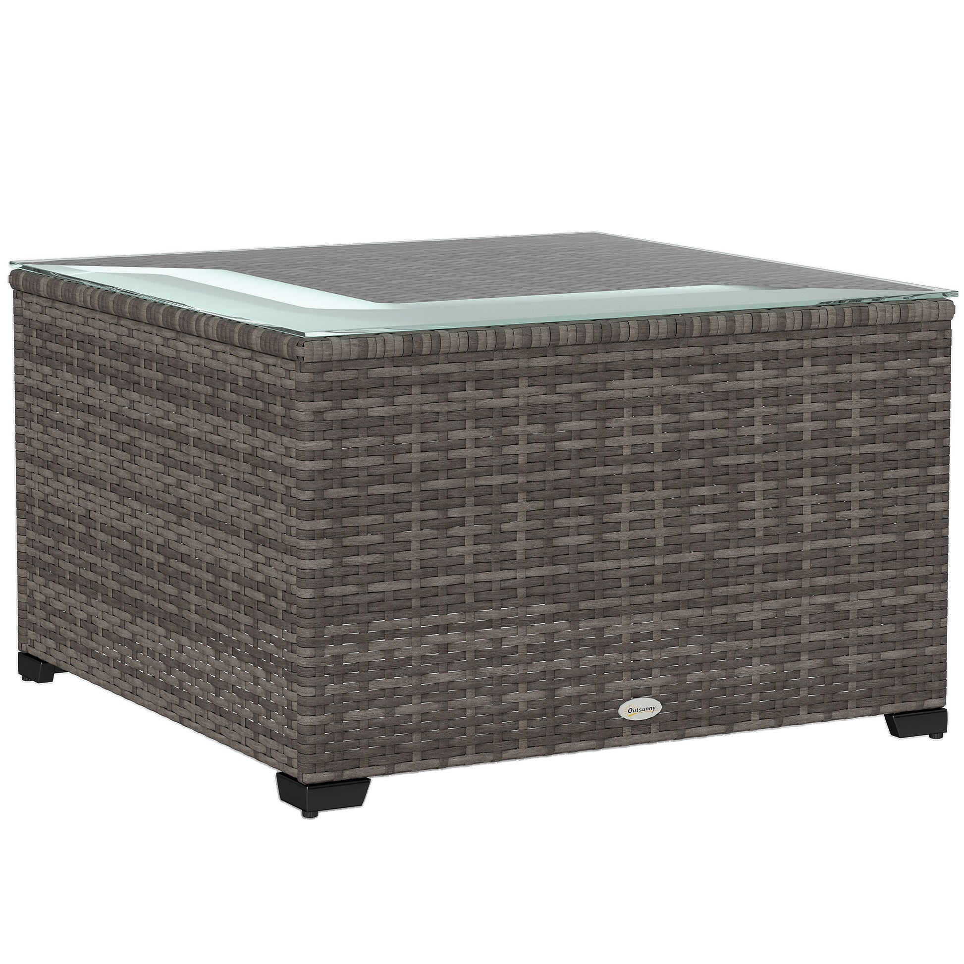 Photo of Outsunny 62 x 62cm Glass-Top Rattan Side Table - Dark Grey in Grey colour on a white background