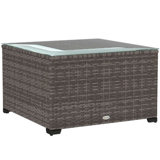 Photo of Outsunny 62 x 62cm Glass-Top Rattan Side Table - Dark Grey in Grey colour on a white background