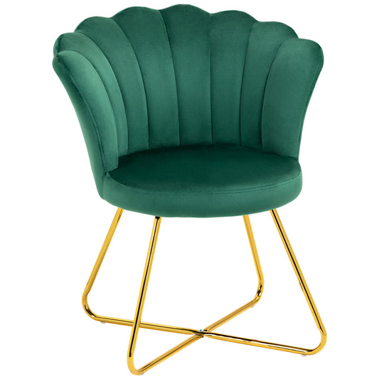 Photo of HOMCOM Velvet-Feel Lotus Petal Accent Chair - Green in Green colour on a white background