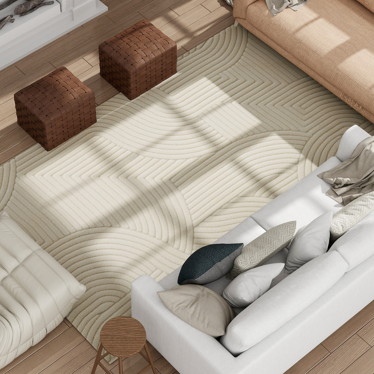 HOMCOM Modern Geometric Rug, Thick Plush, Non-Slip, 160 x 120 cm, Cream, Living Room, Bedroom, Office