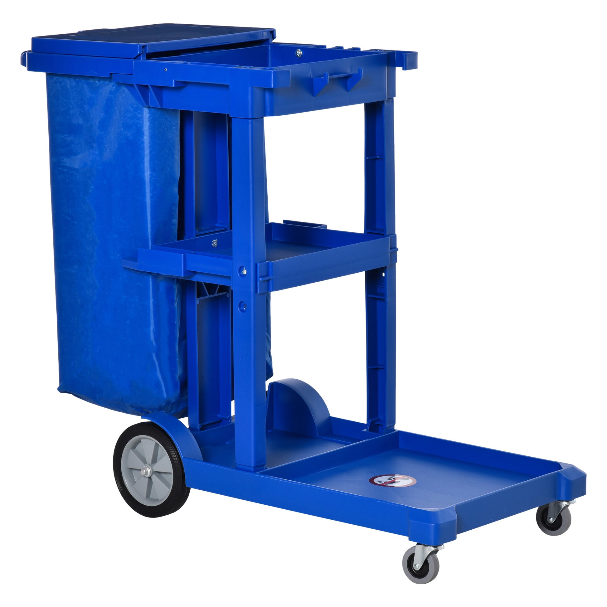 Photo of HOMCOM Janitor Cleaning Trolley, with Bin, Shelves and Hooks - Blue in Blue colour on a white background