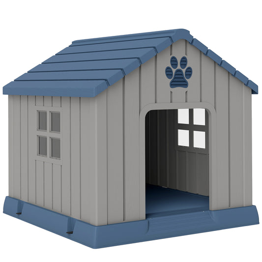 Photo of PawHut Dog Kennel Outdoor for Medium Dogs, Waterproof Plastic Dog House for Garden, Patio, 85 x 79 x 82 cm, Grey in Grey colour on a white background