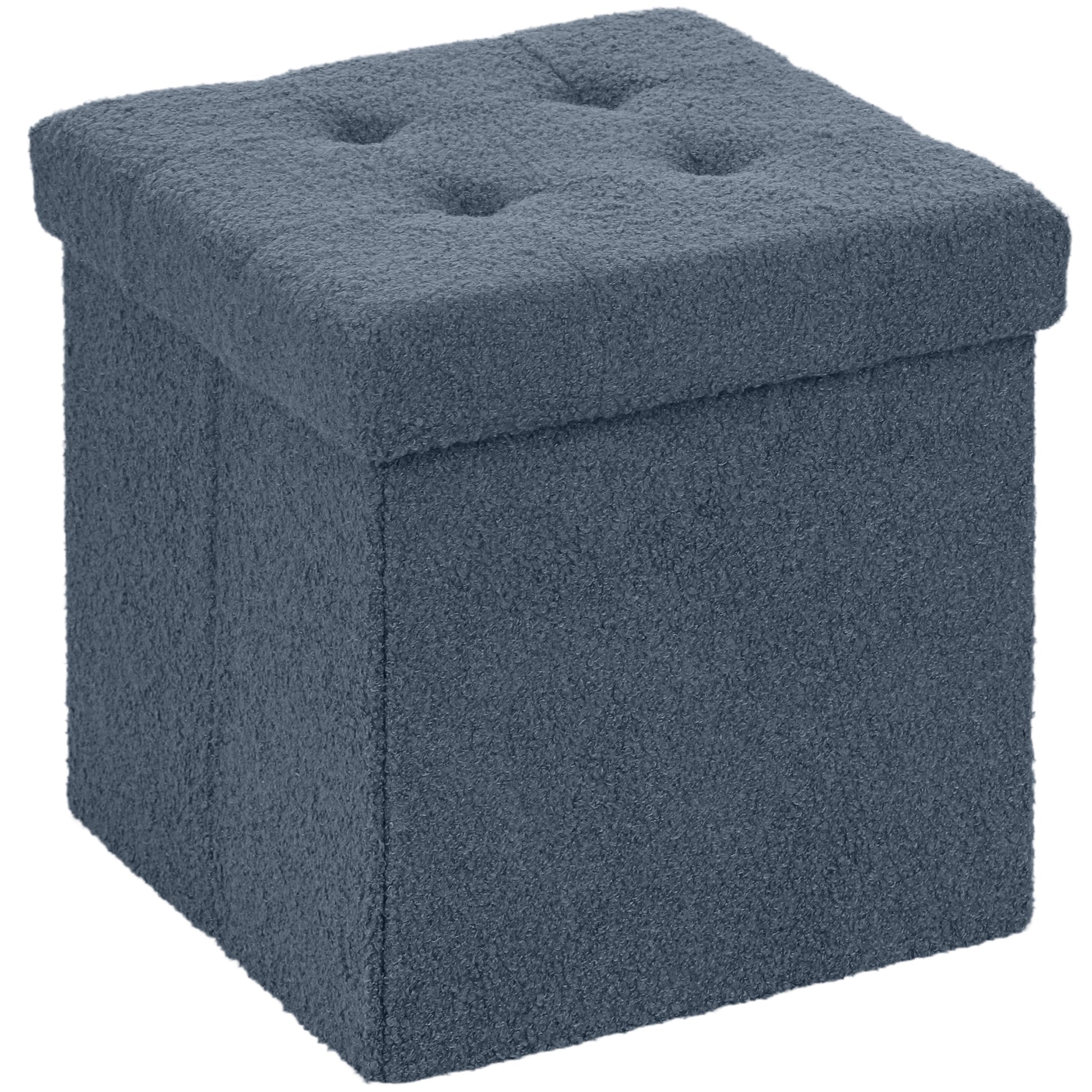 Photo of HOMCOM Foldable Sherpa Fleece Storage Ottoman - Blue in Blue colour on a white background