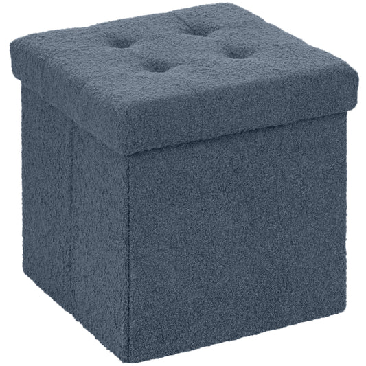 Photo of HOMCOM Foldable Sherpa Fleece Storage Ottoman - Blue in Blue colour on a white background