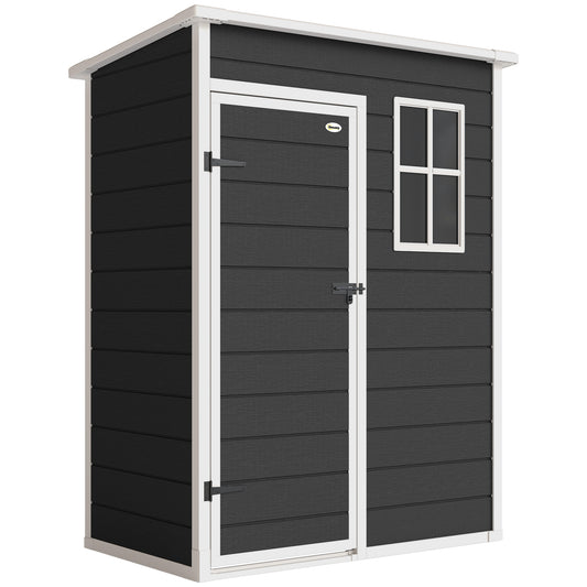 Photo of Outsunny 5' x 3' Garden Shed with Floor, Outdoor Storage Shed with Lockable Door, Window and Vent, Black in Black colour on a white background