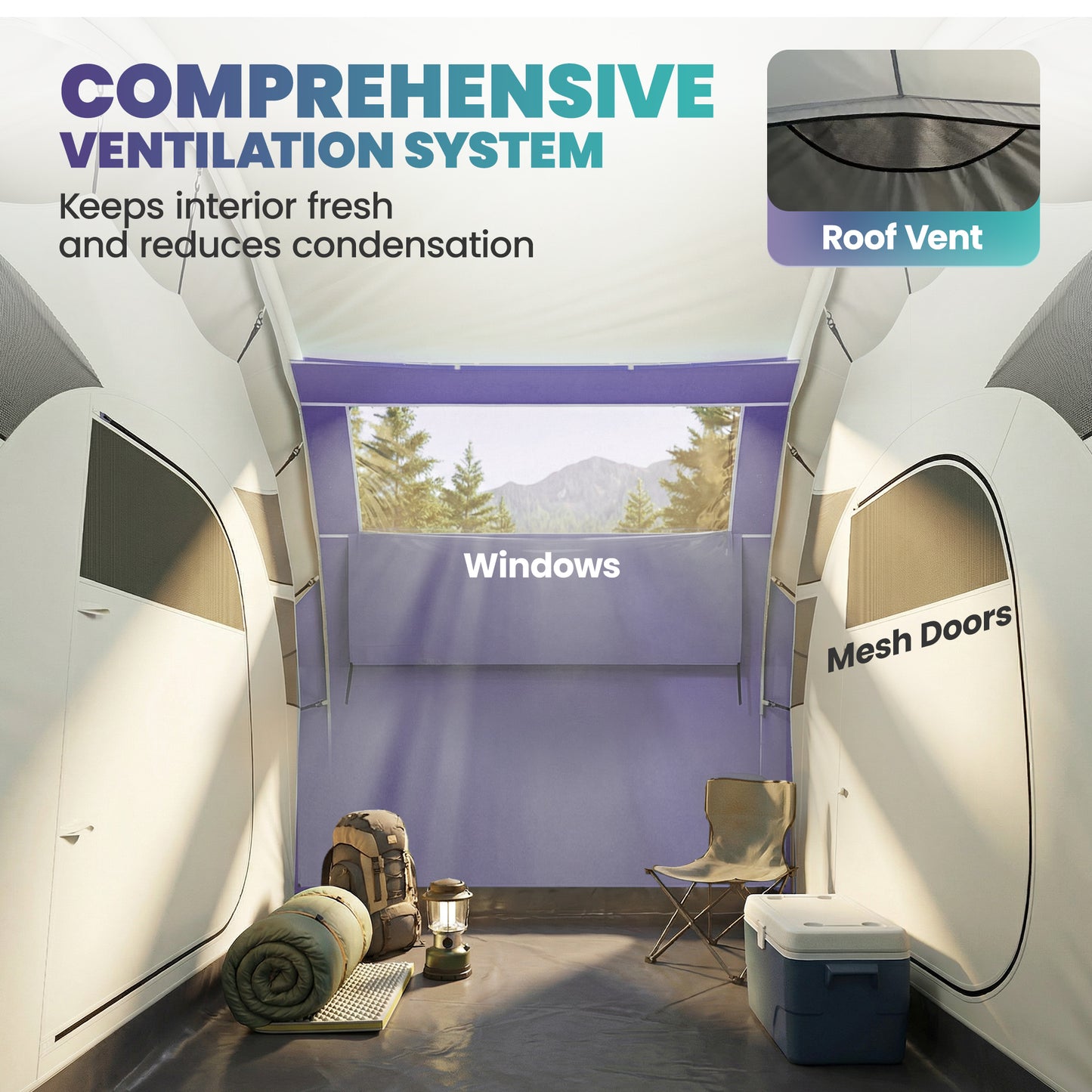 Outsunny Inflatable Tent 2 Bedroom Tunnel Design Windproof Air Tent with Carry Bag for 4 Person