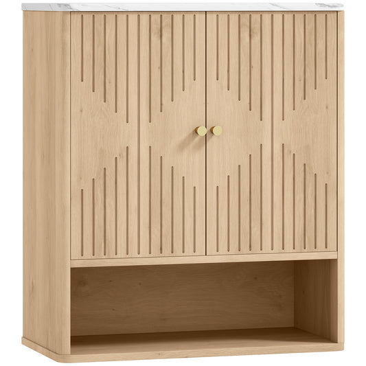 Photo of HOMCOM Bathroom Wall Cabinet with Adjustable Shelf - Oak in Oak colour on a white background