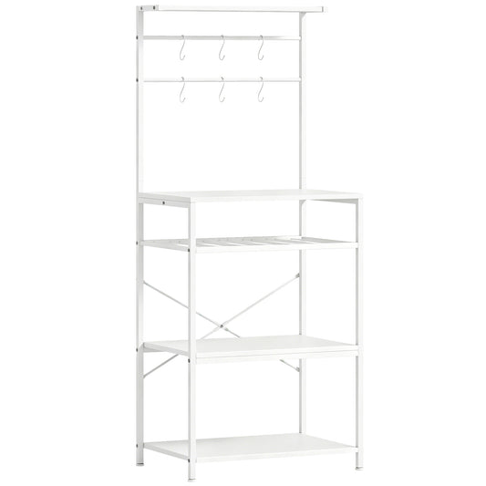 Photo of HOMCOM Freestanding Shelving Unit, Industrial Storage Shelf with 6 Hooks and Wine Rack for Living Room, Home Office, White in White colour on a white background