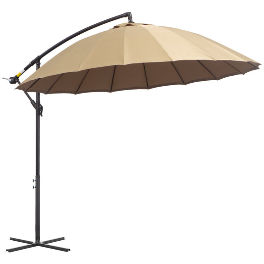 Photo of Outsunny 3(m) Cantilever Umbrella 18 Ribs & Vents Adjustable Angle for Patio Khaki in Khaki colour on a white background