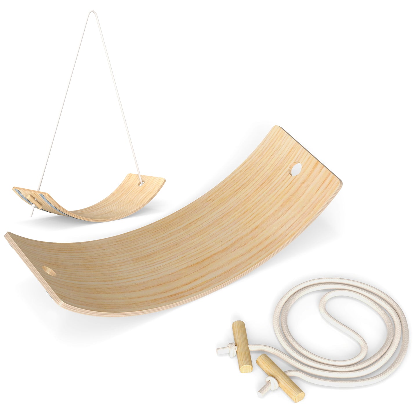 Photo of AIYAPLAY Kids Wooden Balance Board with Rope, Wooden Wobble Board with Felt for Sensory Play, for Toddler 3-6 Years Old in Old colour on a white background