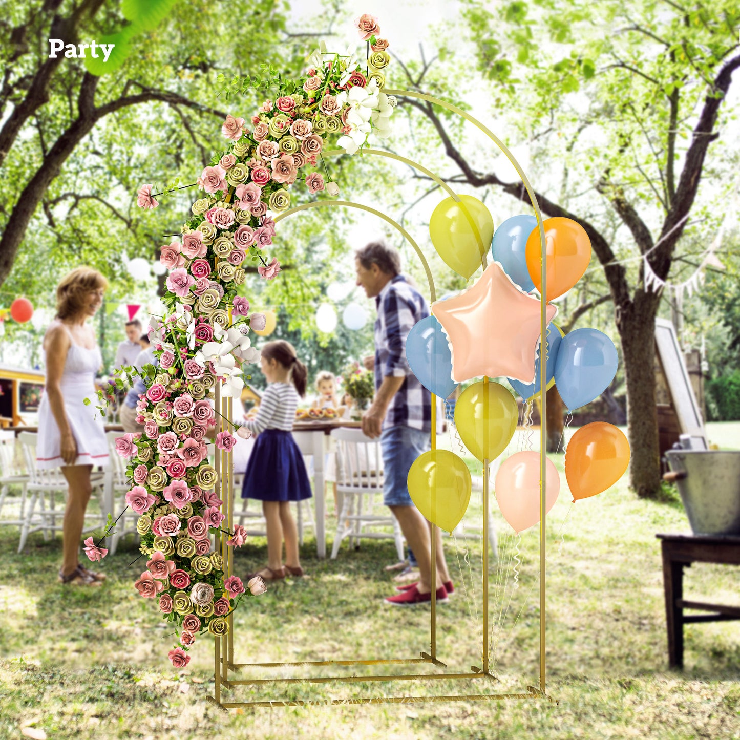 Outsunny Wedding Arch Frame Set, 2.2, 2, 1.8 m Metal Backdrop Stand Set of 3, Balloon Stand Set for Birthday Party, Bridal Shower, Graduation, Ceremony, Banquet Decorations, Gold Tone