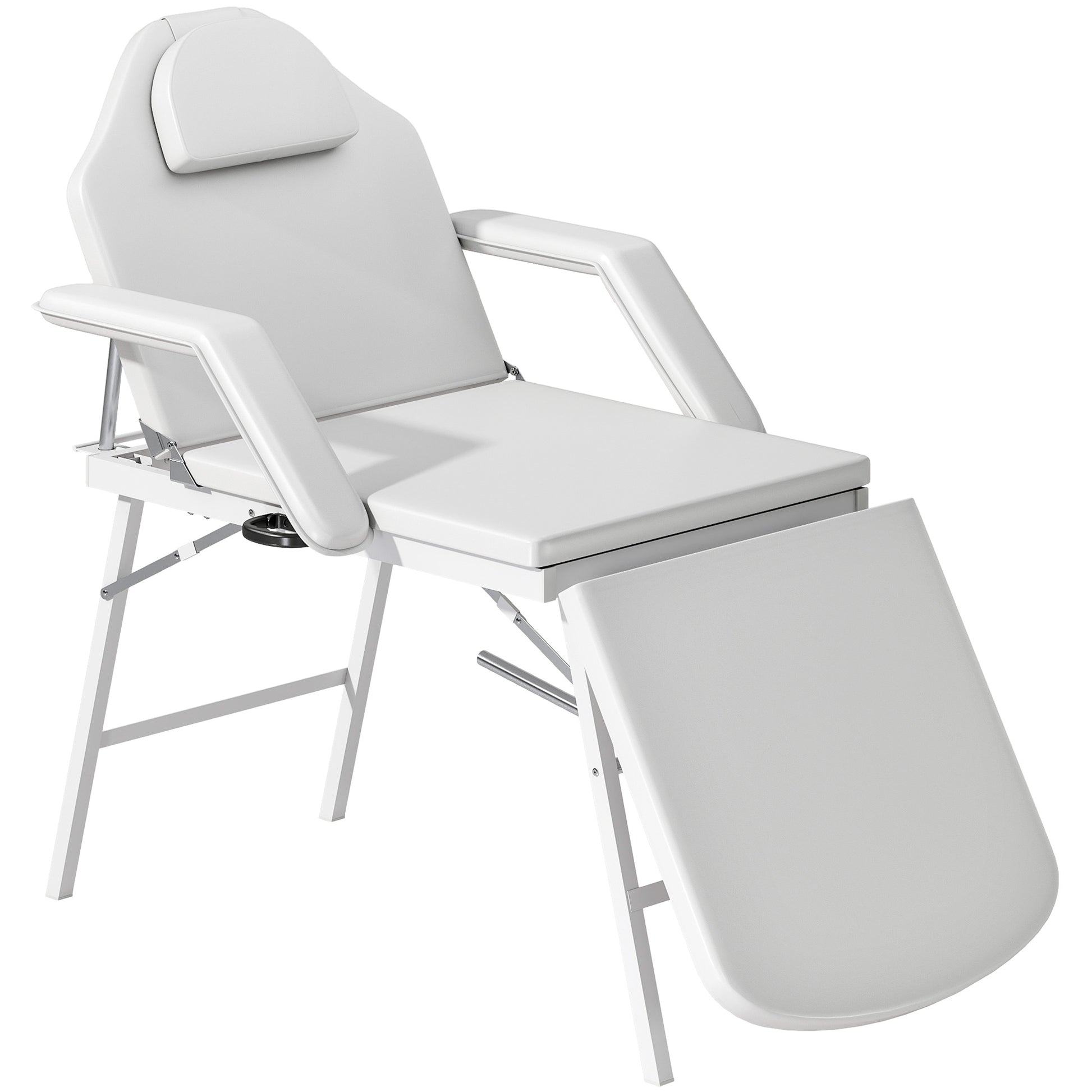 Photo of HOMCOM Portable Massage Table, 3 Section Adjustable Beauty Bed, Foldable Massage Bed with Face Hole, Recliner Chair with Removable Headrest and Armrests for Spa, Lash, Tattoo, White in White colour on a white background