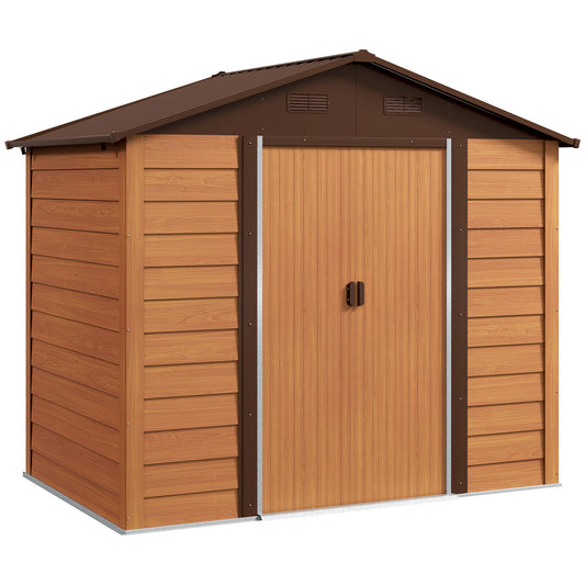 Photo of Outsunny 6 x 8ft Galvanised Steel Shed - Brown Wood-Effect in Wood-Effect colour on a white background