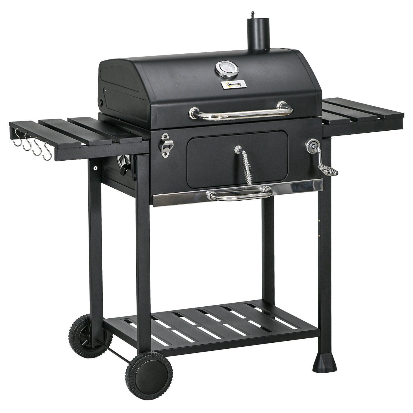 Photo of Outsunny Adjustable Charcoal Pan BBQ, with Thermometer and Warming Rack in Rack colour on a white background