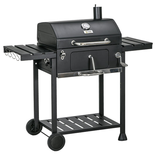 Photo of Outsunny Adjustable Charcoal Pan BBQ, with Thermometer and Warming Rack in Rack colour on a white background
