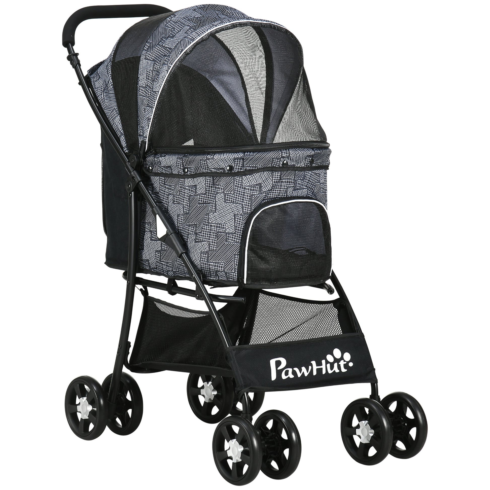 Photo of PawHut Foldable Pet Stroller for Dogs, Puppy Stroller, with Large Carriage, Brakes, Canopy - Grey in Grey colour on a white background