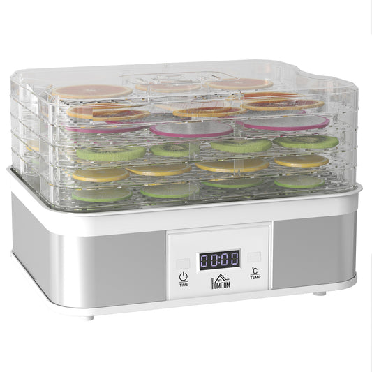 Photo of HOMCOM 5 Tier Food Dehydrator, 245W Stainless Steel Food Dryer Machine with Adjustable Temperature, Timer and LCD Display for Drying Fruit, Meat, Vegetable, Jerky and Pet Treat, White in White colour on a white background
