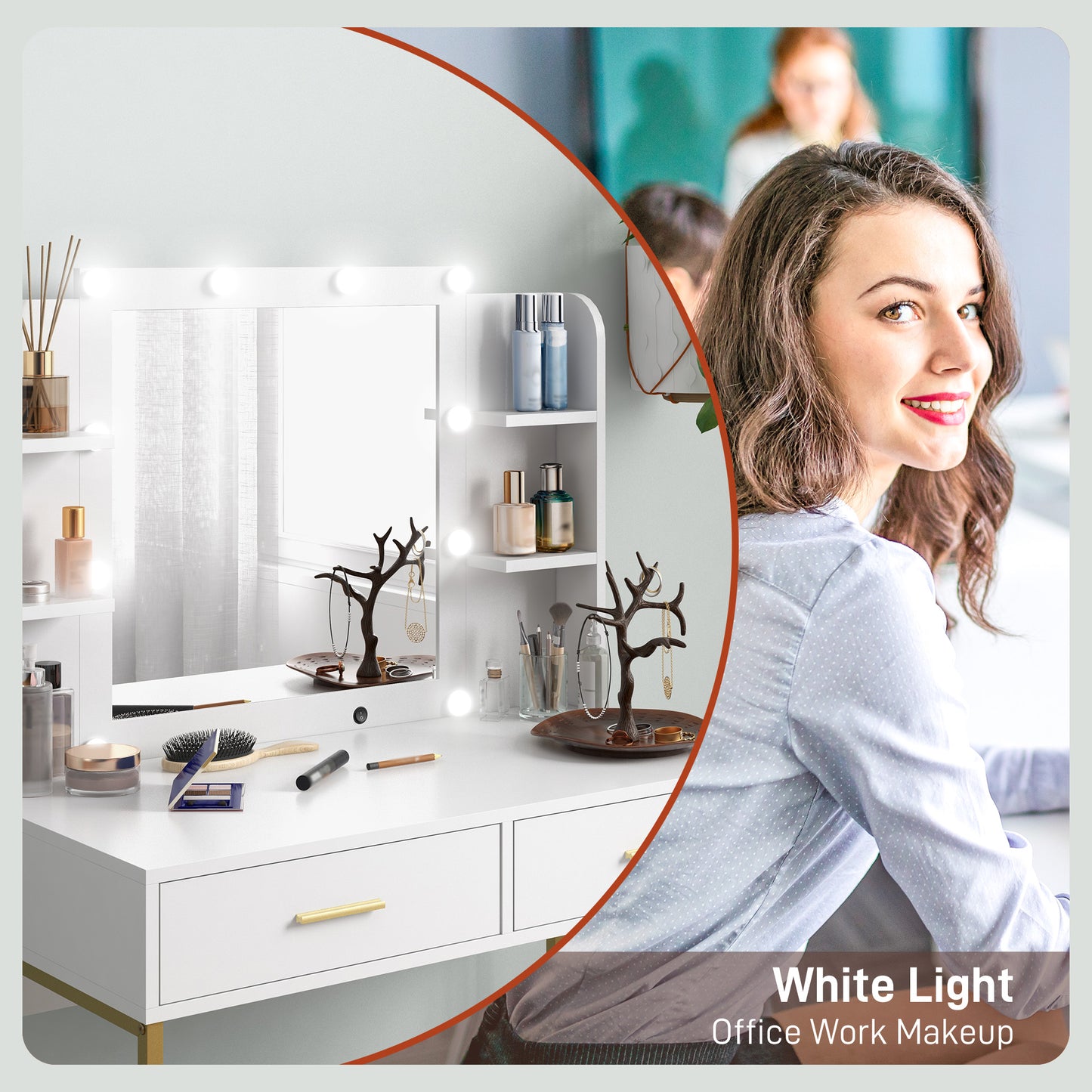 HOMCOM Dressing Table Set, with Storage and Stool - White