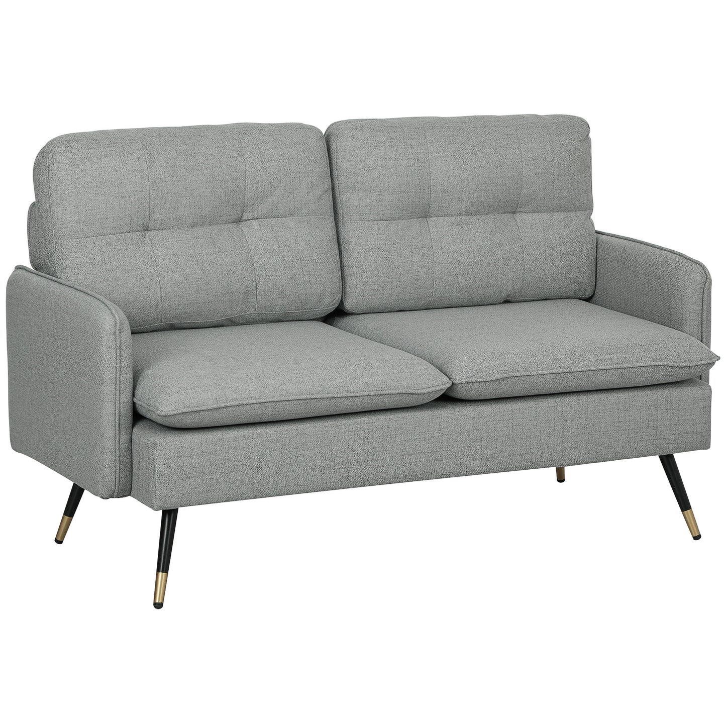 Photo of HOMCOM Modern Two Seater Sofa, Button Tufted Loveseat with Cushions and Steel Legs for Living Room, Guest Room, Grey in Grey colour on a white background
