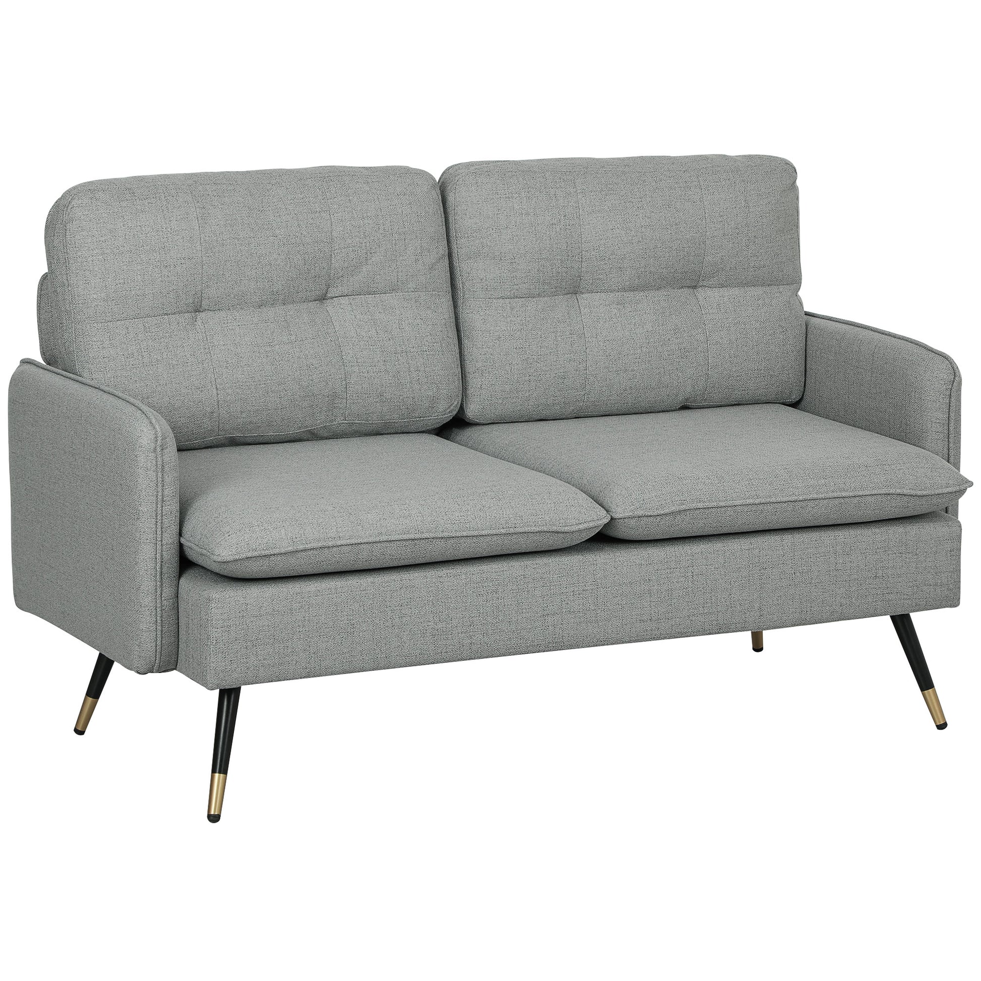 Photo of HOMCOM Modern Two Seater Sofa, Button Tufted Loveseat with Cushions and Steel Legs for Living Room, Guest Room, Grey in Grey colour on a white background