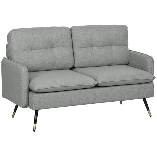 Photo of HOMCOM Modern Two Seater Sofa, Button Tufted Loveseat with Cushions and Steel Legs for Living Room, Guest Room, Grey in Grey colour on a white background
