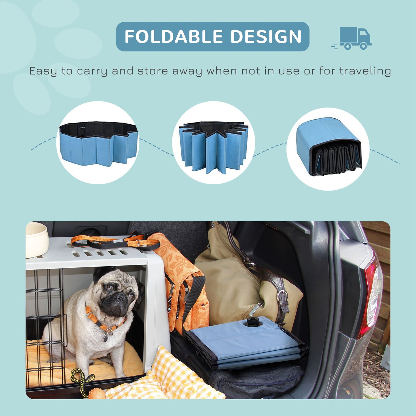 PawHut Foldable Dog Pool for Puppies and Ducks, Thickened PVC Dog Paddling Pool Bath Tub Hard Board, Anti-Slip Bottom and Drainage Hole, 100 x 30cm, Blue