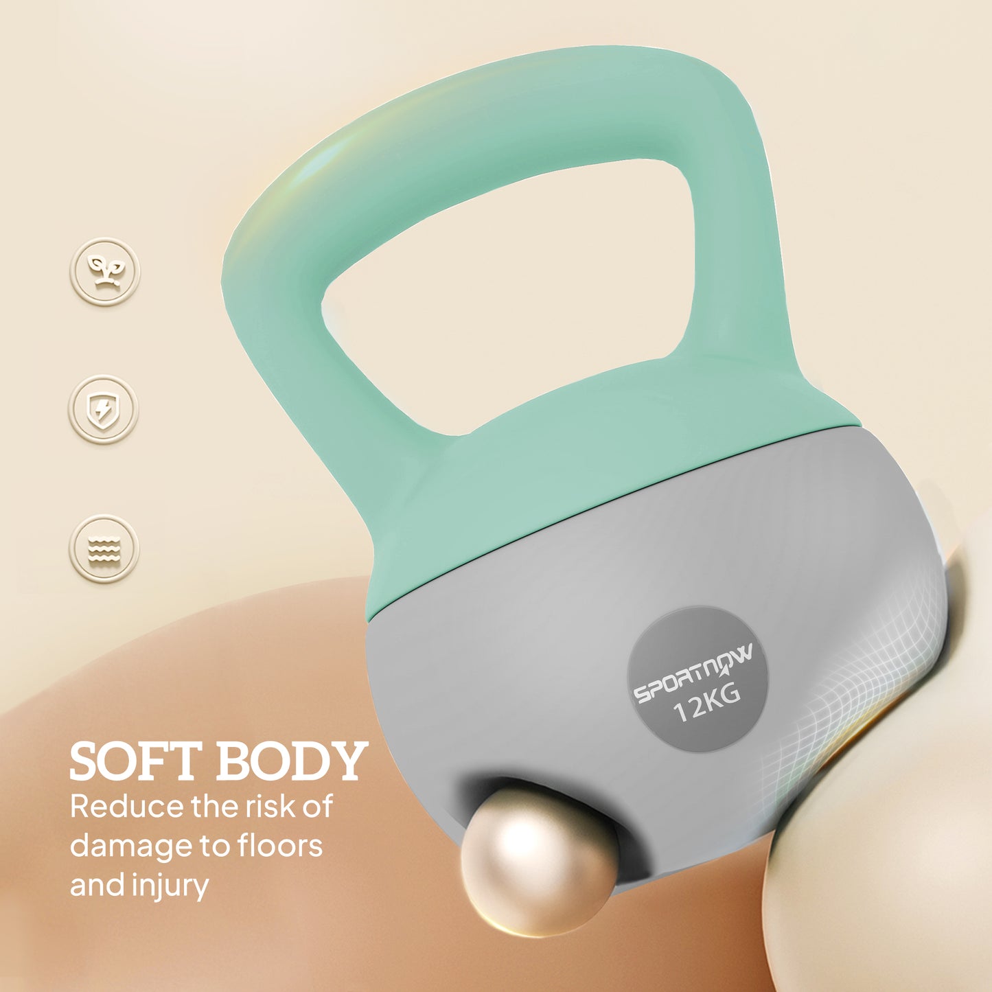 SPORTNOW 12KG Soft Kettlebell, Kettlebell with Non-Slip Handle for Home Gym, Weight Lifting, Strength Training, Green/Grey
