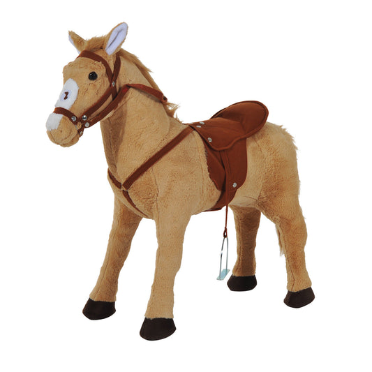 Photo of HOMCOM Kids Ride On Standing Horse Cuddly Toy Children Plush Soft Pony Gift w/ Neigh Sound or 2 Years and Up Beige in Beige colour on a white background