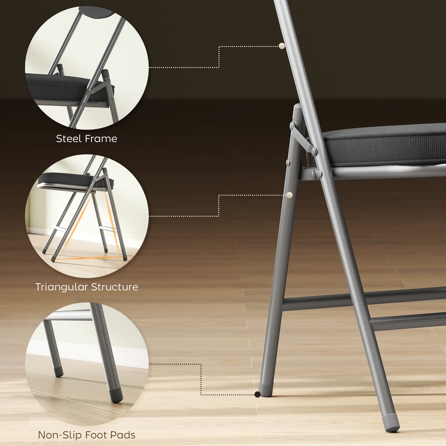 HOMCOM Set of Four Folding Corduroy Seat Chairs - Dark Grey