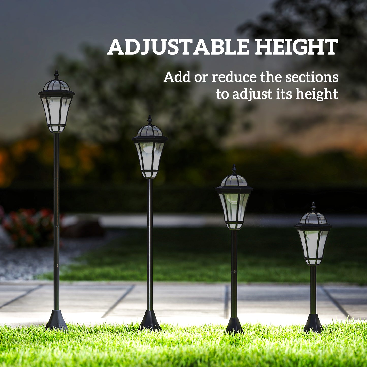 Outsunny 2 PCS 1.3M Garden Solar Lamp Post Lights Solar Powered LED Lantern Patio Pathway Walkway Outdoor Water-Resist Auto Switch 6 Hours Black