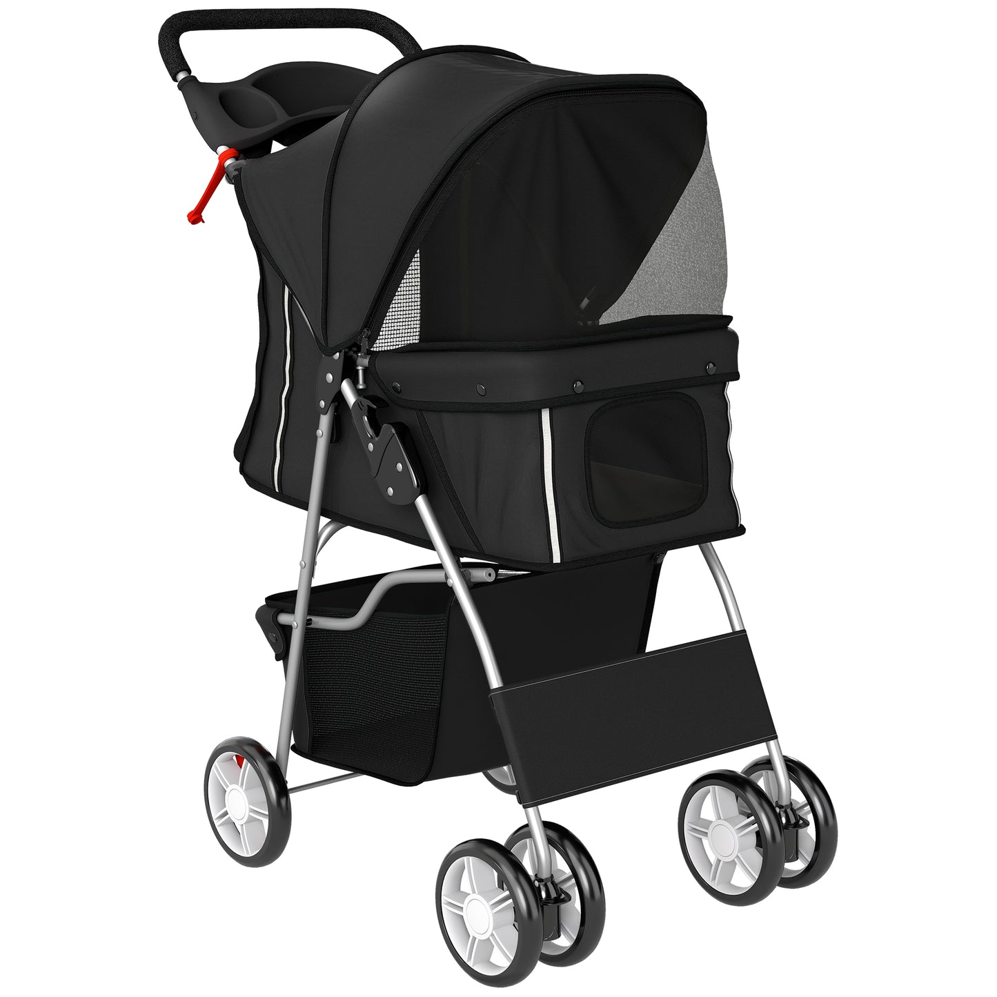 Photo of PawHut Dog Pram, Pet Stroller with Reflective Strips, Foldable Cat Stroller with 360° Swivel Wheels, Black in Black colour on a white background