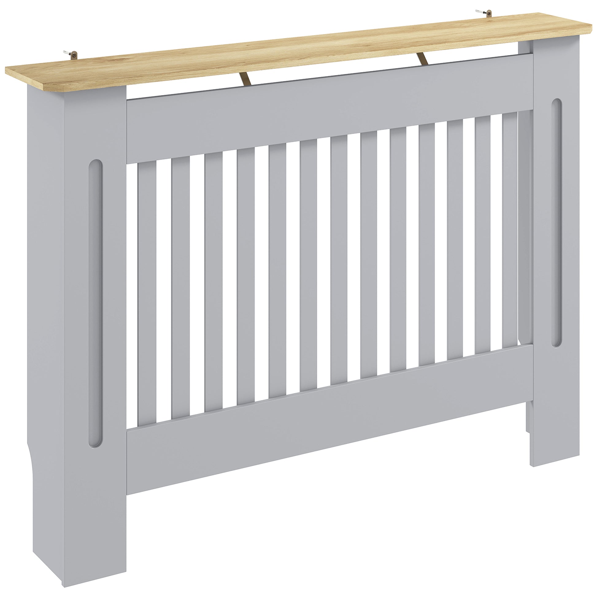 Photo of HOMCOM Slatted Radiator Cover, Painted Cabinet with Line Grill Design, 112L × 19W × 81H cm, Grey in Grey colour on a white background