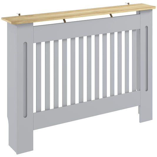 Photo of HOMCOM Slatted Radiator Cover, Painted Cabinet with Line Grill Design, 112L × 19W × 81H cm, Grey in Grey colour on a white background