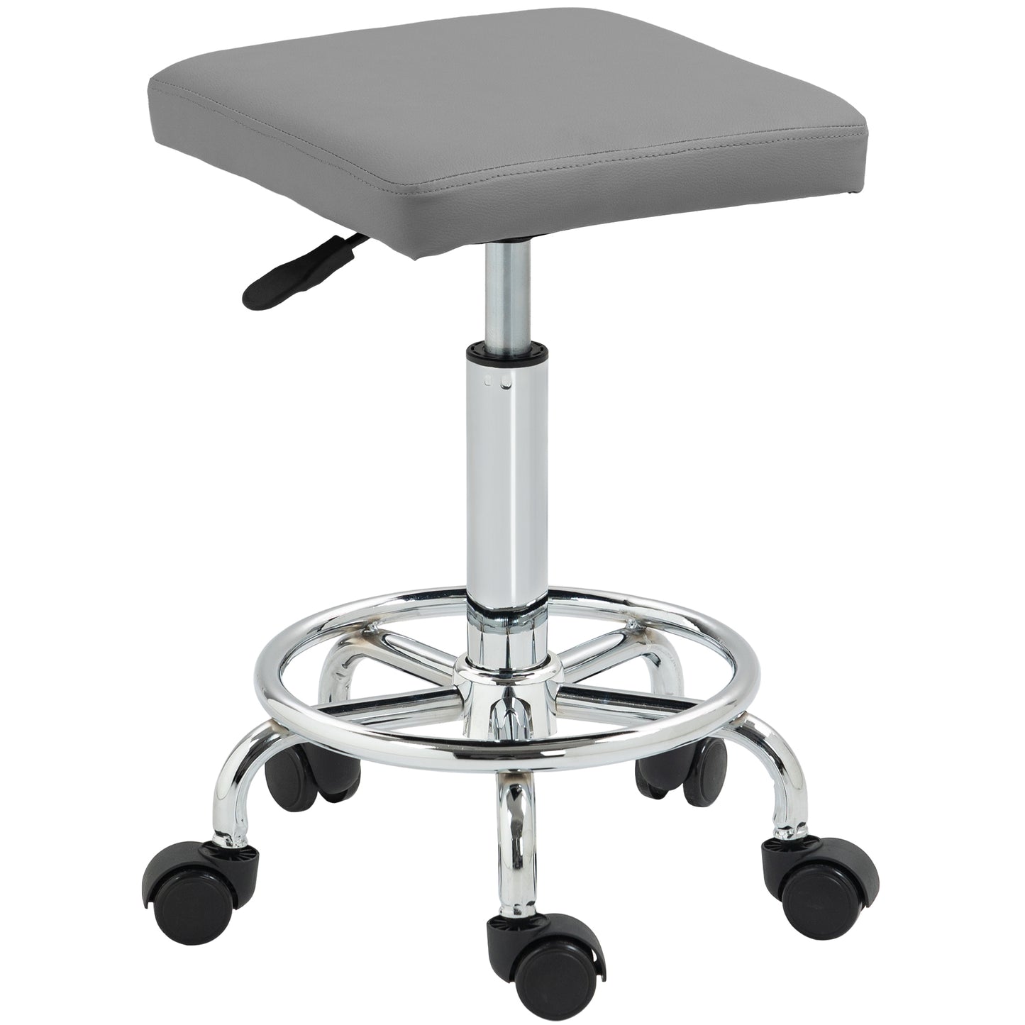 Photo of HOMCOM Faux Leather Padded Salon Stool - Grey in Grey colour on a white background