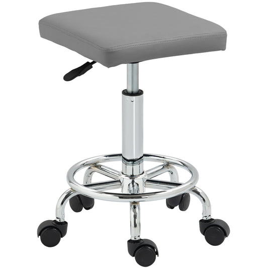Photo of HOMCOM Faux Leather Padded Salon Stool - Grey in Grey colour on a white background