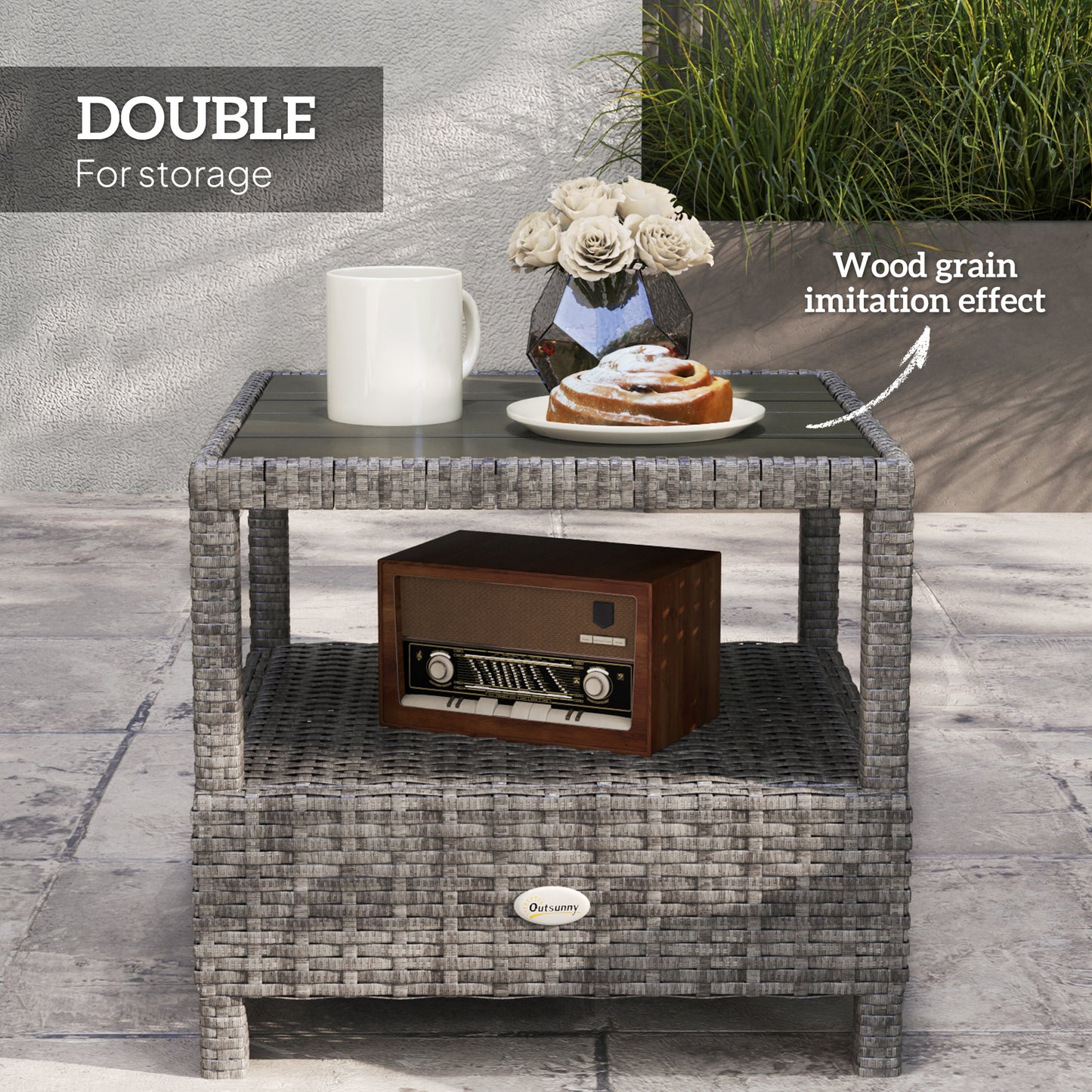 Outsunny 2 Seater Patio Rattan Wicker No Installation Chaise Lounge Sofa Set w/ Cushion for Patio Garden Porch, Grey