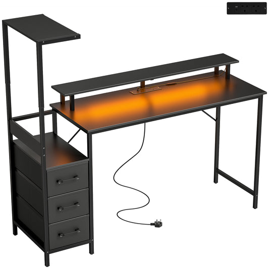 Photo of HOMCOM 147cm Gaming Desk with Charging Station and Monitor Stand, Computer Table for Home Office with RGB Lights, Black in Black colour on a white background