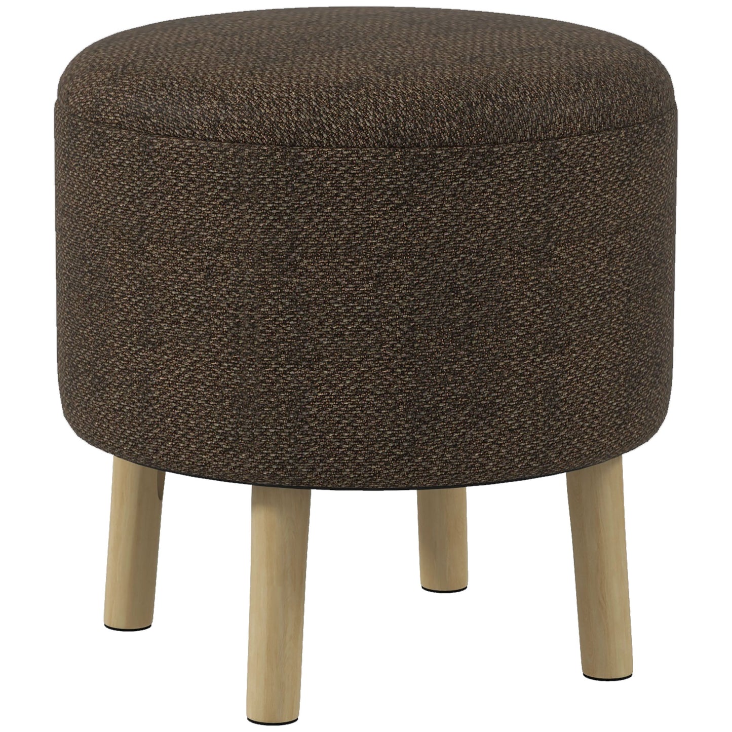 Photo of HOMCOM Round Ottoman Stool with Storage, Linen Fabric Upholstered Foot Stool with Padded Seat, Hidden Space and Wood Legs in Legs colour on a white background