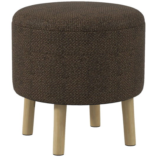 Photo of HOMCOM Round Ottoman Stool with Storage, Linen Fabric Upholstered Foot Stool with Padded Seat, Hidden Space and Wood Legs in Legs colour on a white background