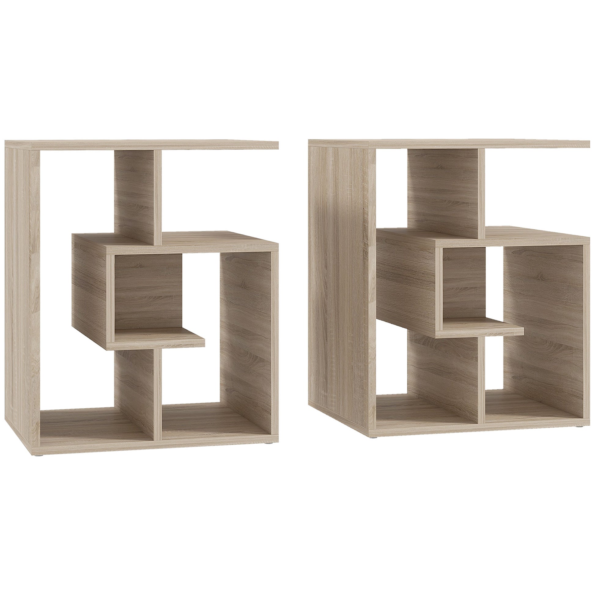 Photo of HOMCOM Side Table, 3 Tier End Table with Open Storage Shelves for Living Room, Bedroom, Set of 2, Oak in Oak colour on a white background